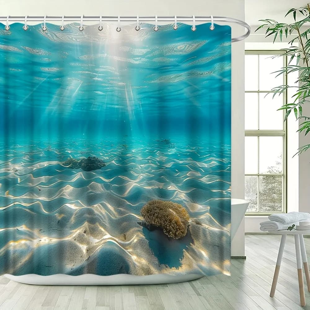 Tenda da doccia con paesaggio subacqueo - Pesce, corallo, oceano blu, stile moderno e alla moda, arredamento da bagno in poliestere