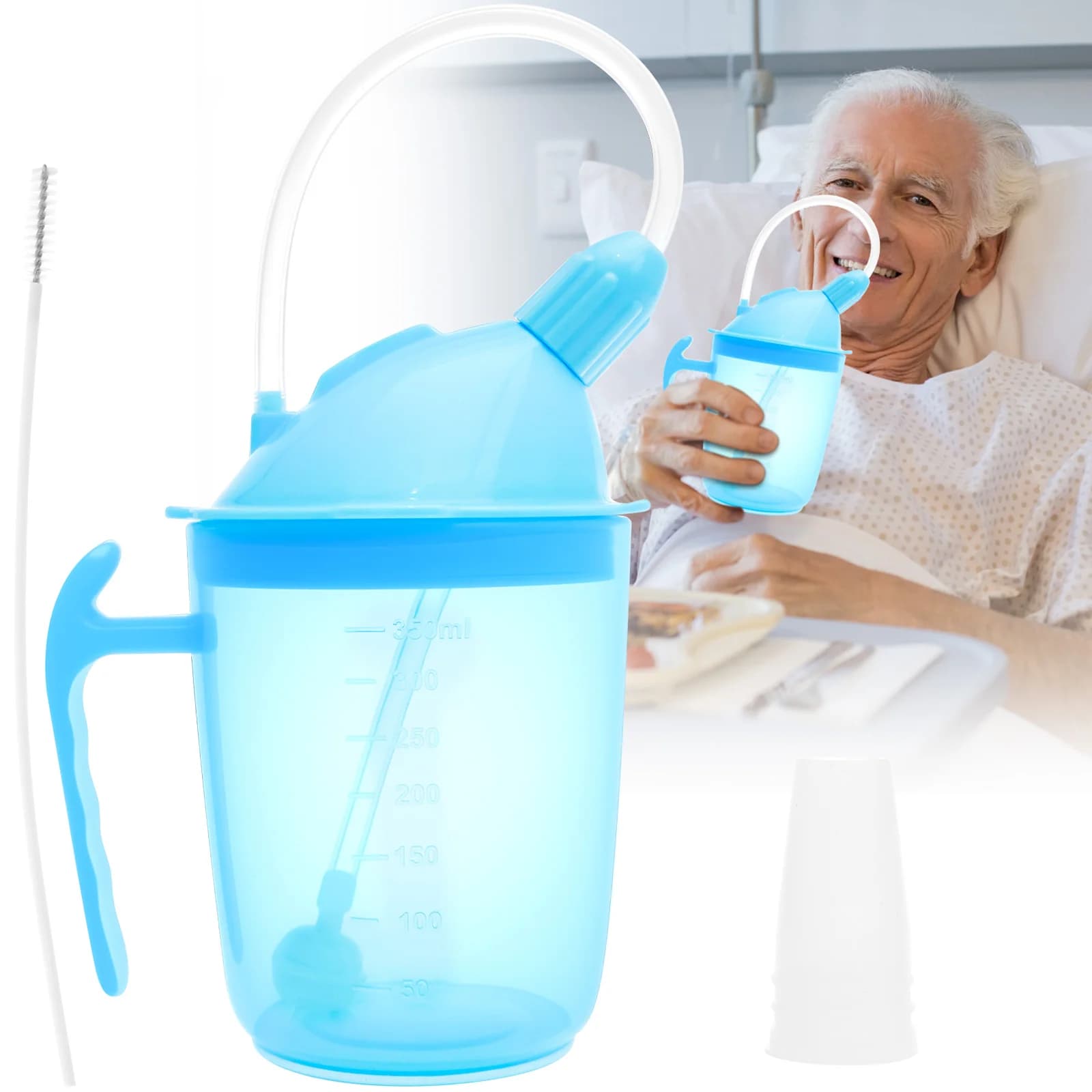 350ml Adult Sippy Cup, Elderly Spill Proof Cup ,Practical Anti Choking Elderly Sippy Mug Controll Flow Rate for Senior Drinking
