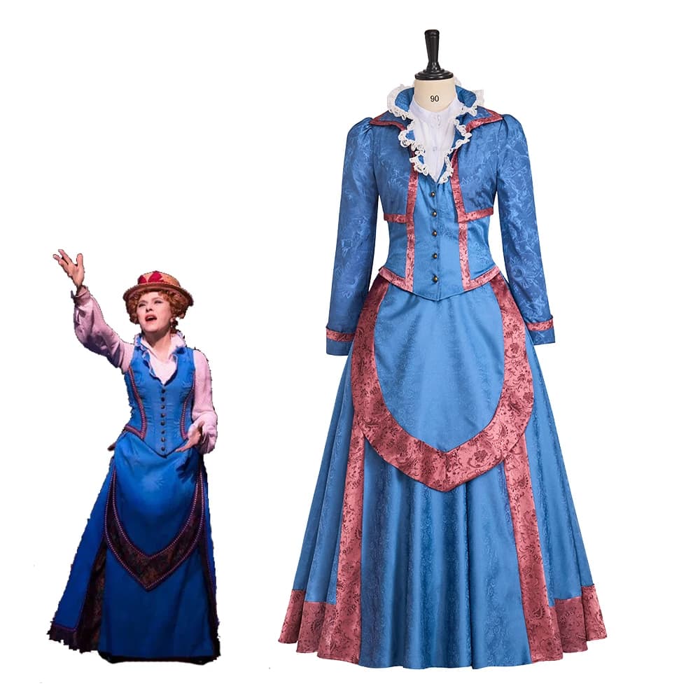 Costume cosplay musicale Hello Dolly Dolly Levi Abito blu edoardiano vittoriano Teatro di Broadway Abiti per spettacoli teatrali