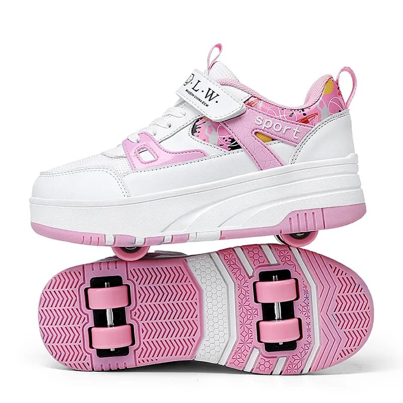 4 ruote New Designer Fashion bambini pattini a rotelle scarpe ragazzi ragazze doppia fila Skateboard Sneakers bambini scarpe sportive in pelle