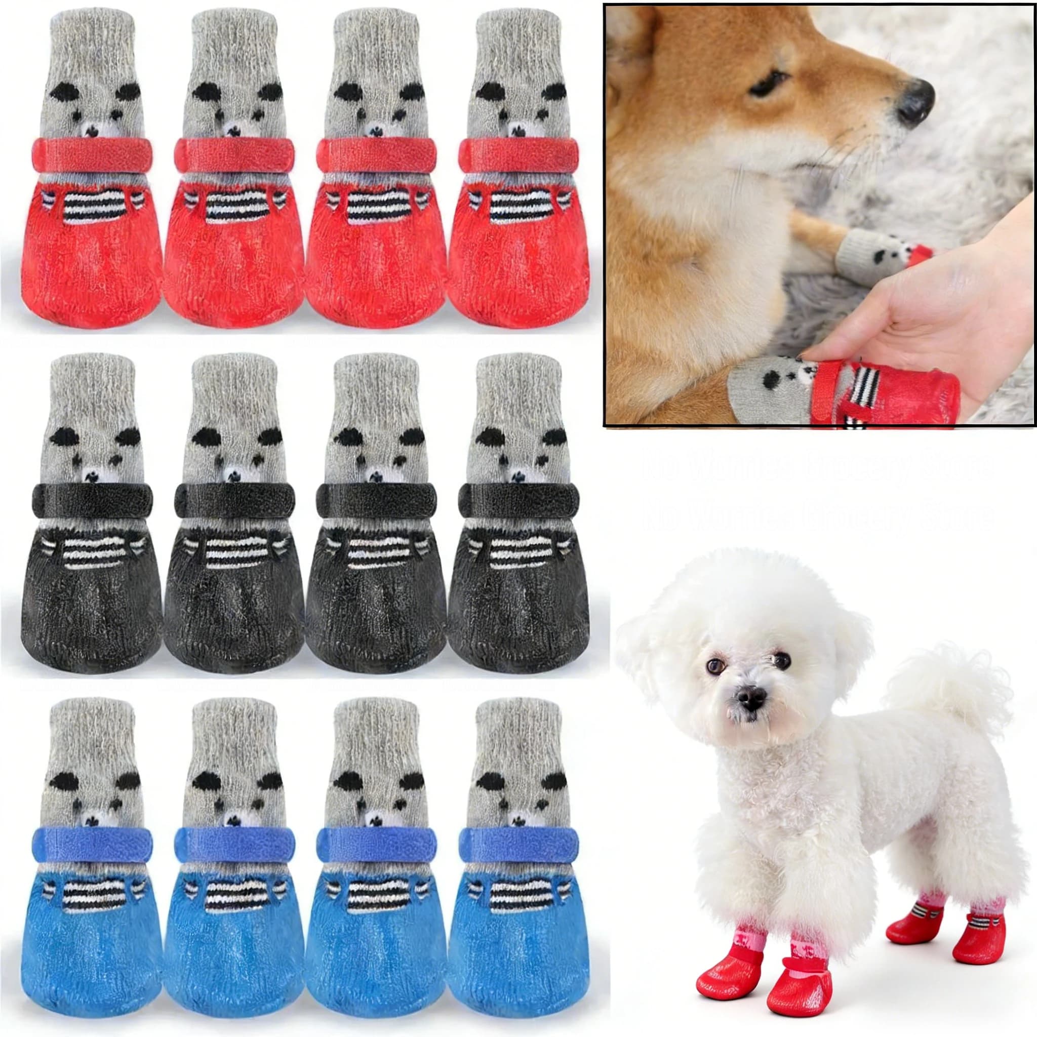 Calzini per Cani Antiscivolo Impermeabili Stivali Invernali Scarpe per Cani Calzini Abbinati alla Pettorina per Cani Piccoli e Gatti Accessori per Collare