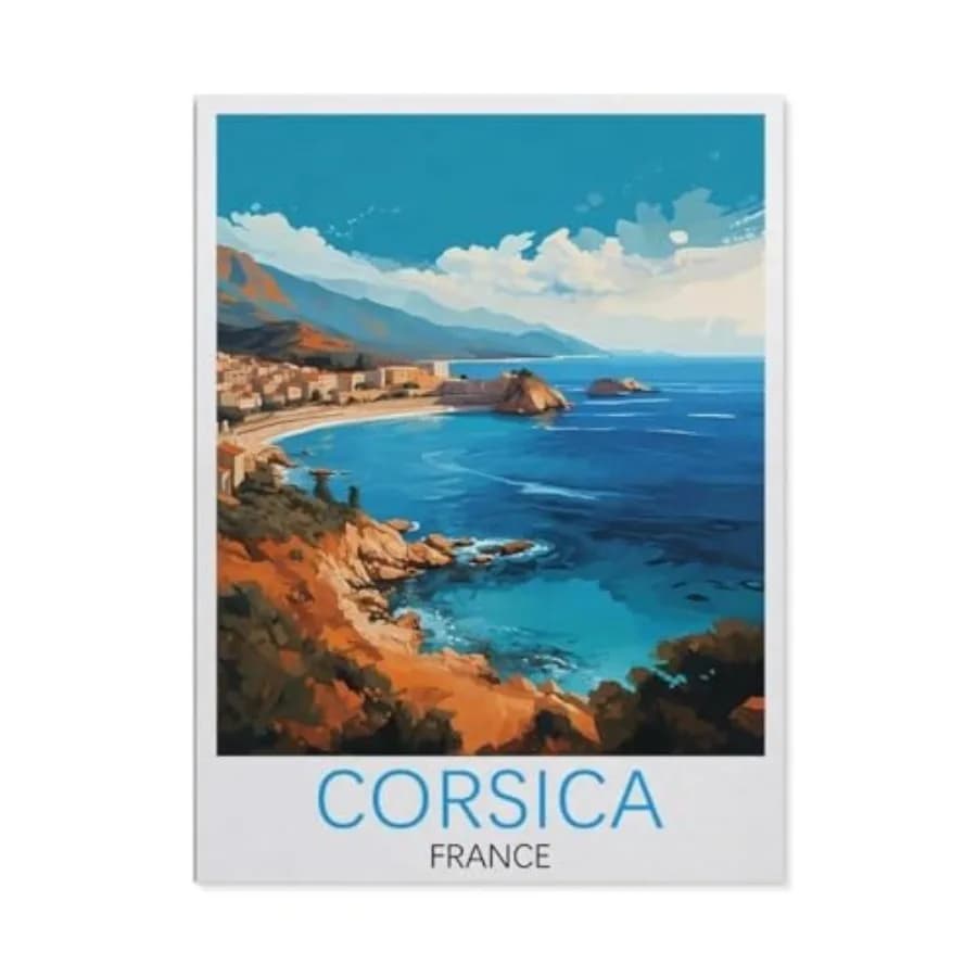 Vintage Travel Poster Corsica France DIY Paint by Numbers for Adults Beginner, Easy Paint by Numbers for Beginner, Acrylic Wate