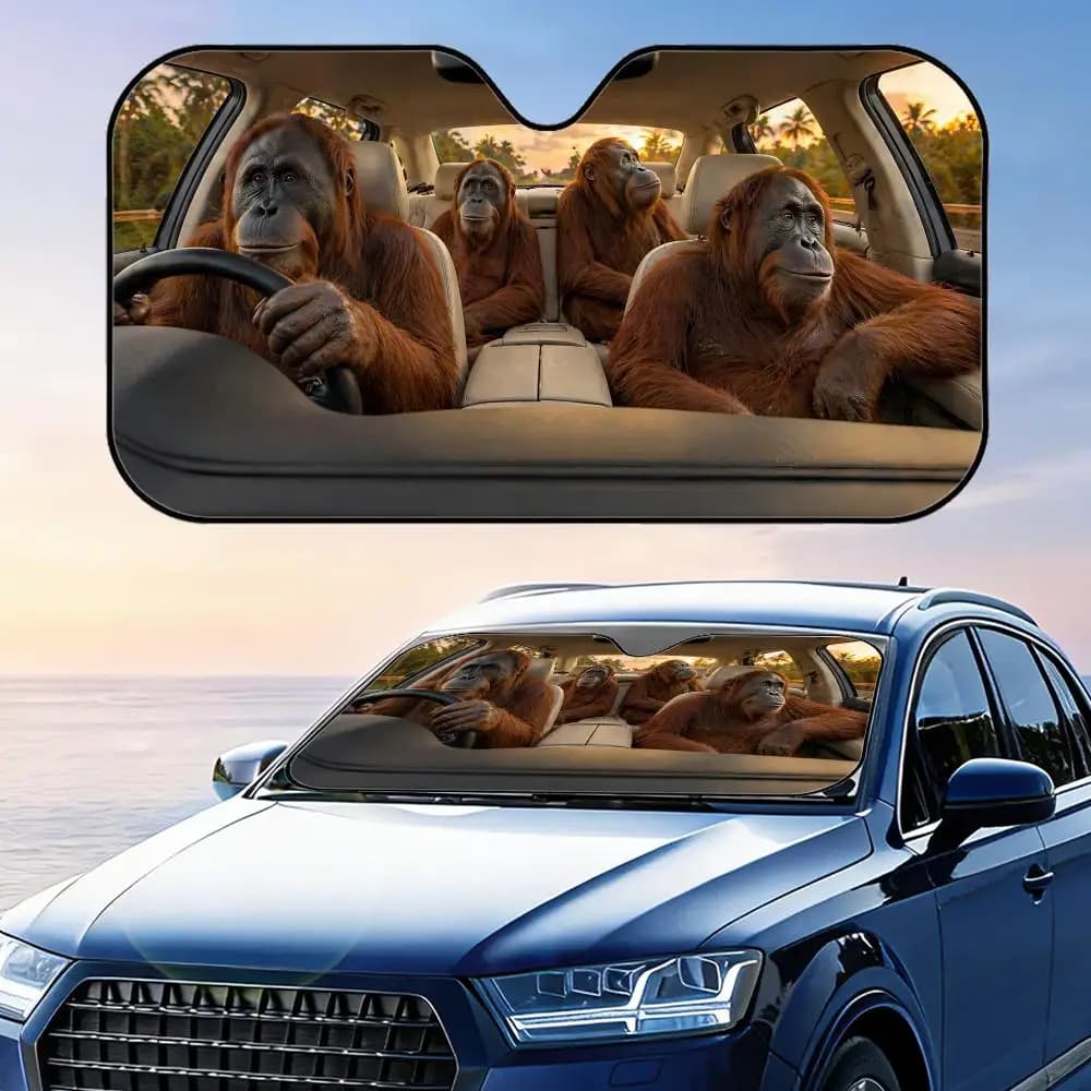 Parasole Divertente a Forma di Orangutan, Pieghevole, Universale per Parabrezza Auto, Protezione UV, Isolamento Termico, Copertura Richiudibile