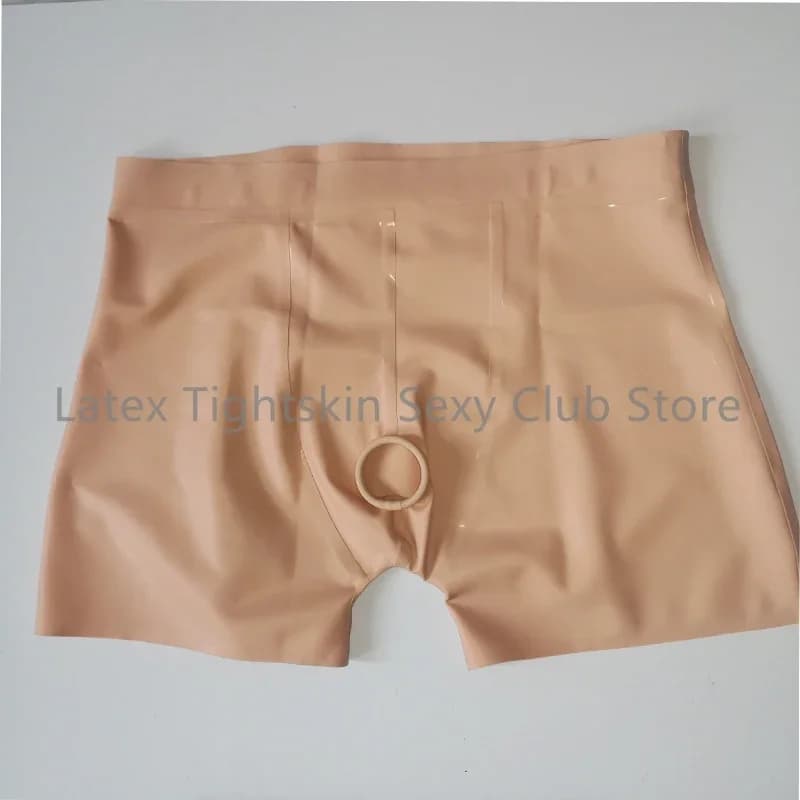 Men's Sexy Latex Mutandine With Front Ring Hole Meat Color Shorts Rubber Boxer Intimo Fetish Handmade