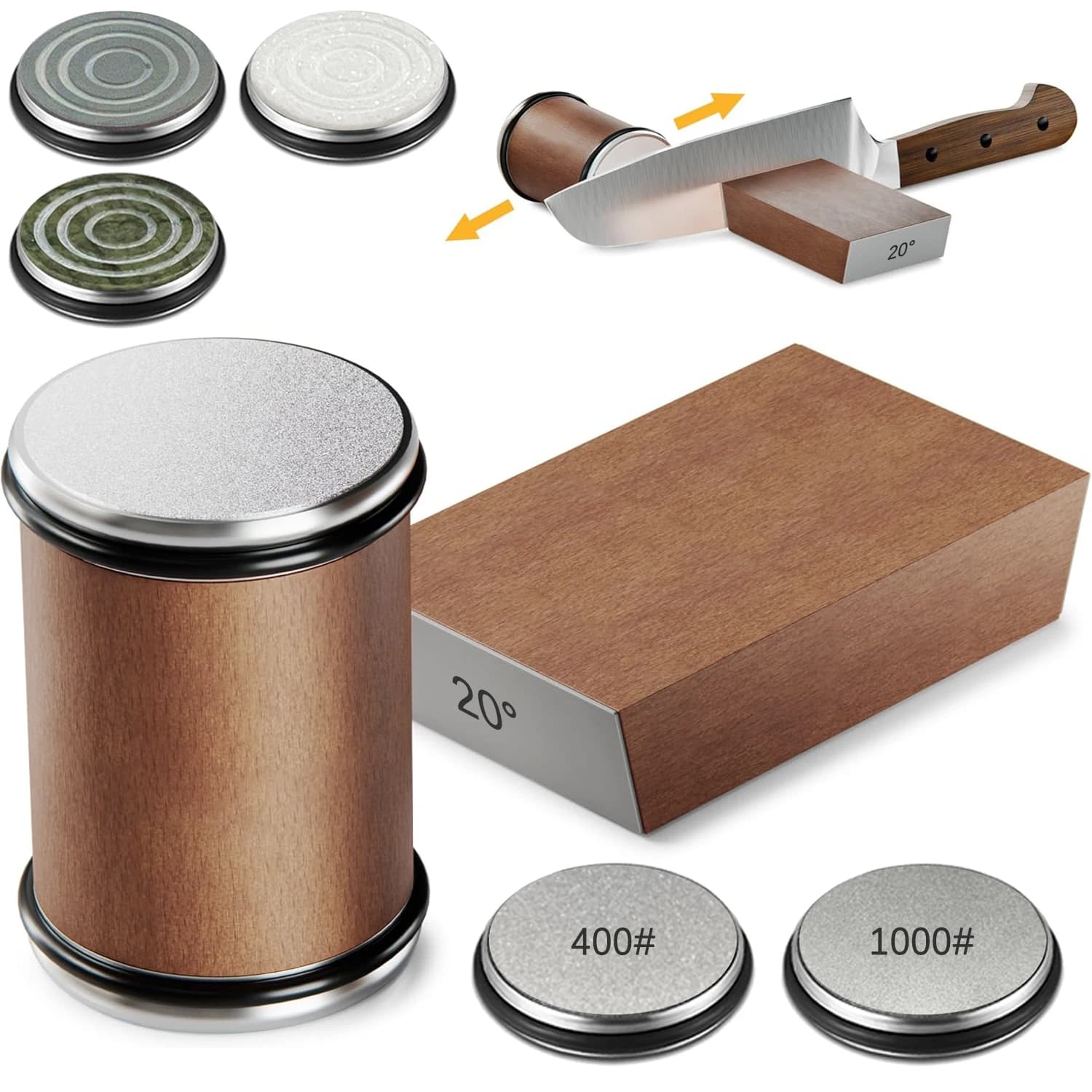 Rotation sharpeners with Magnetic Support, Diamond Stone Kit for Sharpening, 15 and 20 Degree Angles, Kitchen accessory