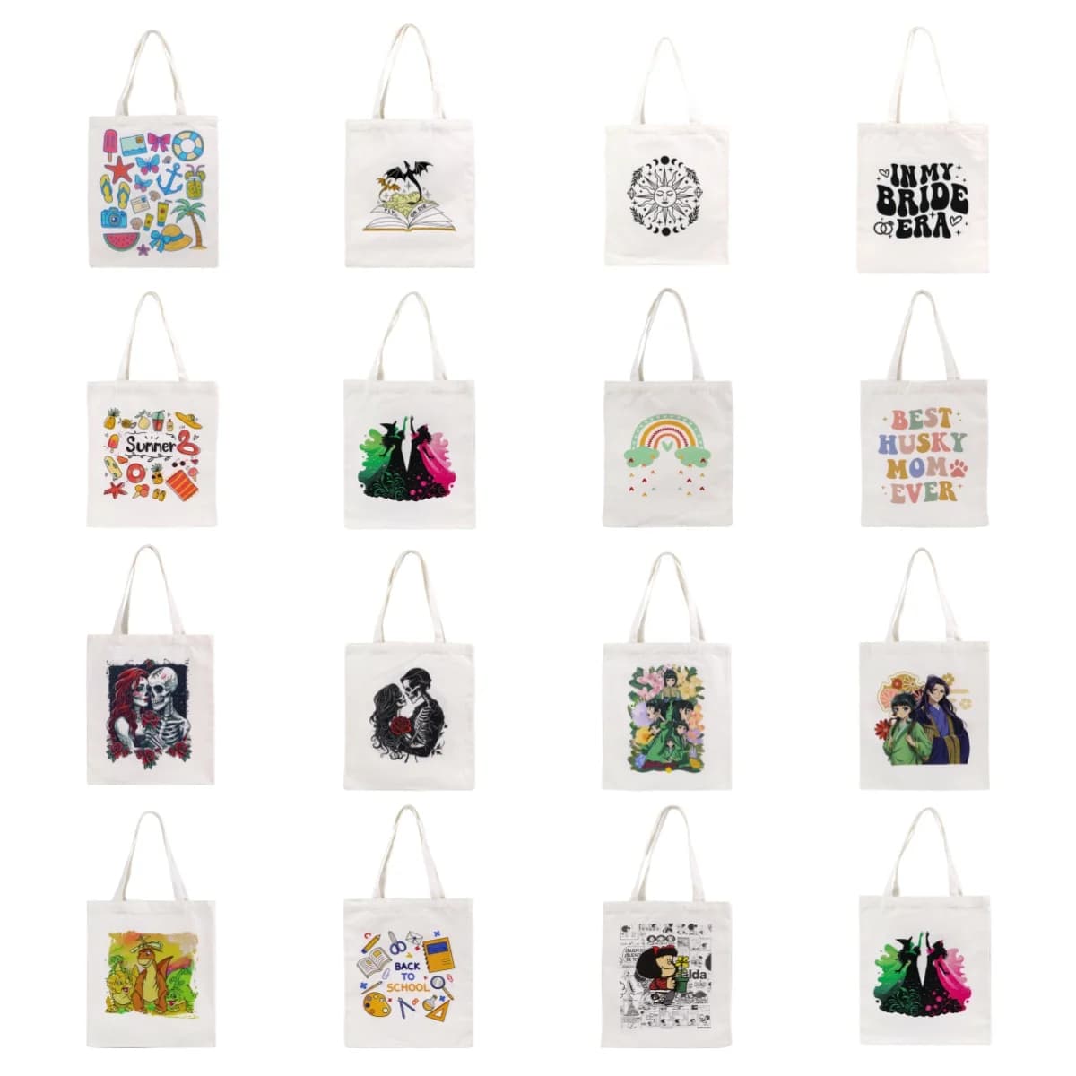 Cute Girl Canvas Bag Quotation Capacious Tote Handbag Casual Portable Shoulder Bag Fashion Lightweight Reusable Shopping Bag