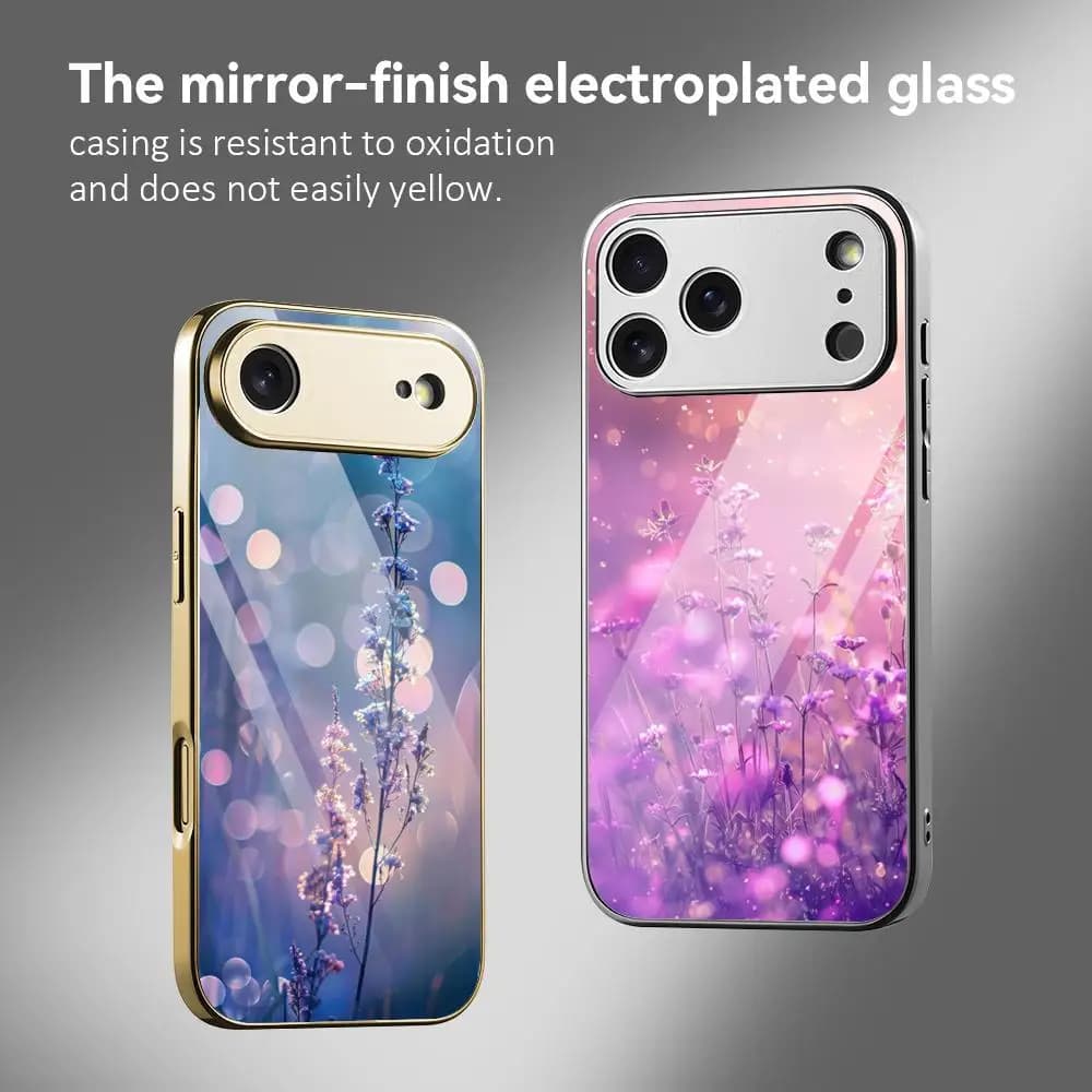 Case for iPhone with Purple Lavender Flowers, for iPhone 17 15 14 13 12 Pro Max Plus, with Bumper in Metal Electroplated Antiurtus