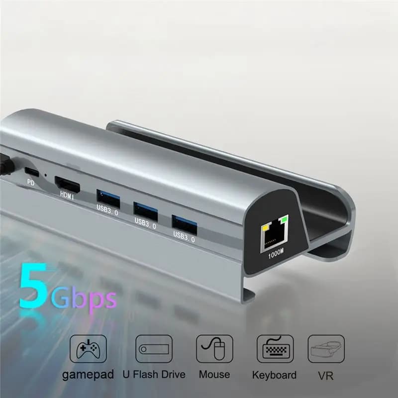 Docking Station HFES per Steam Deck, Base TV, Supporto Hub, Docking USB-C a RJ45 Ethernet, HDMI, USB 3.0, Caricatore Type-C