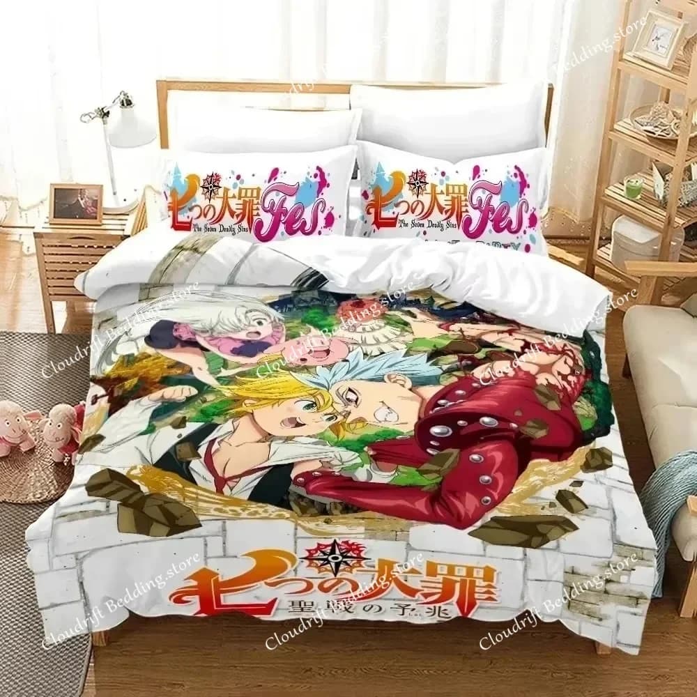 Set di Biancheria da Letto I Sette Peccati Capitali, Disponibile in Varie Misure, Set Anime per Camera da Letto, Copripiumino e Lenzuola per Adolescenti 963