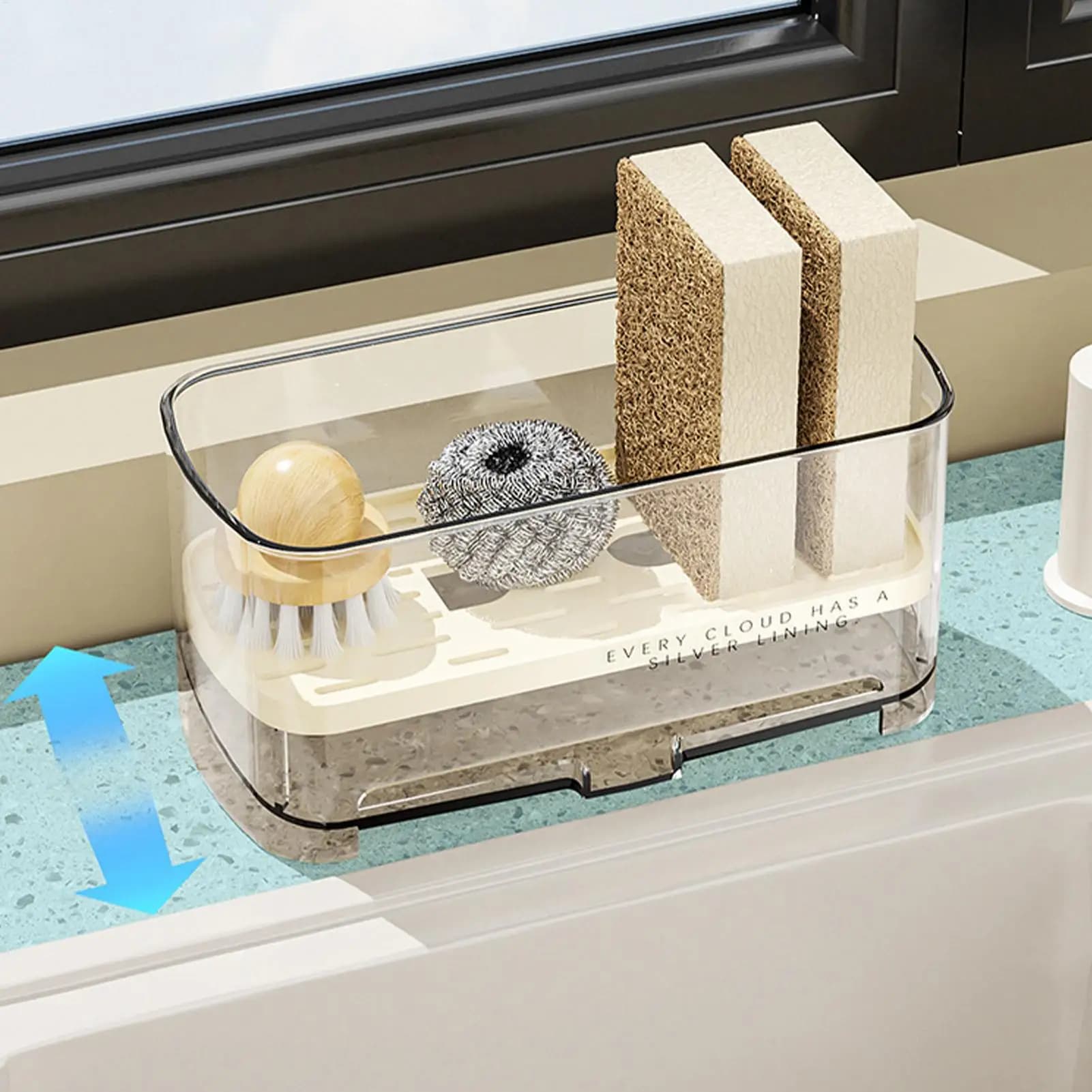 Lavello Caddy Autodrenante Cucina Portaoggetti e Organizzazione Scaffale Lavello Dispenser di Sapone Organizzatore Con Vassoio di Scarico Per Il Bagno