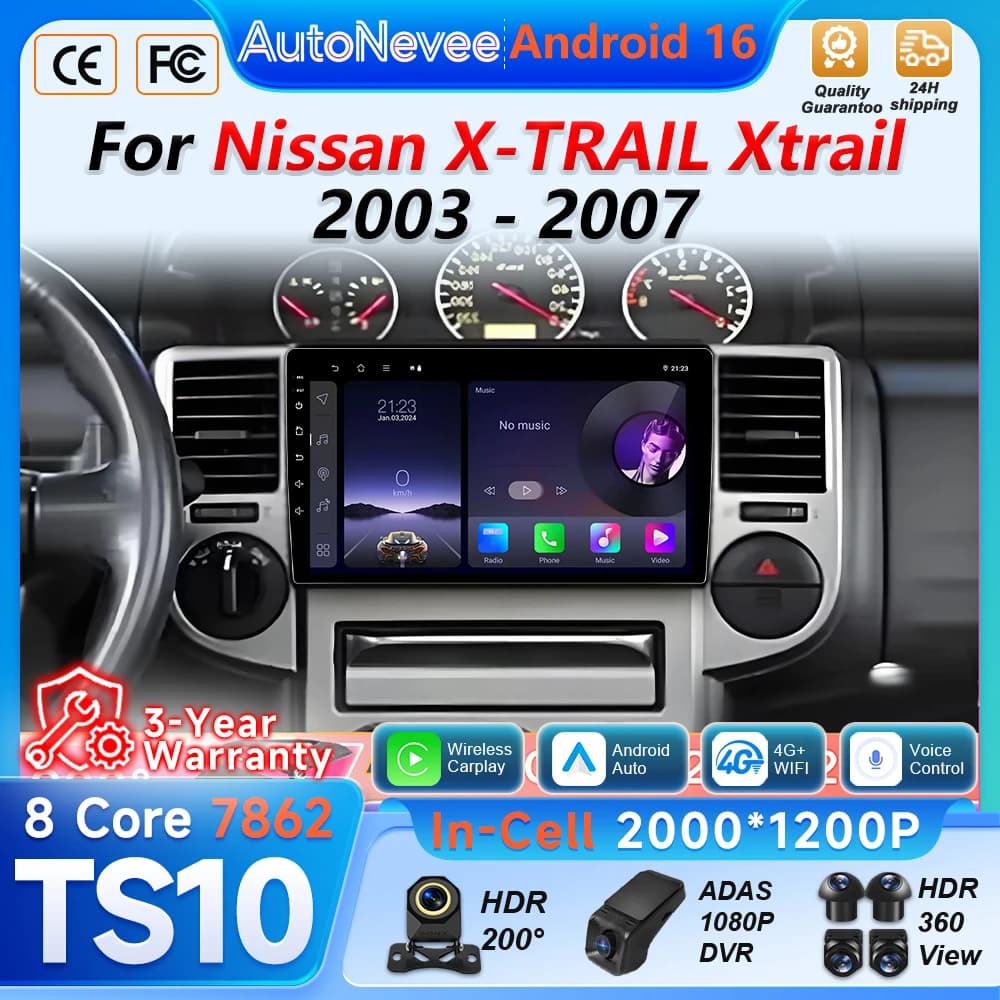 Android 14 Per Nissan X-TRAIL Xtrail 2003 2004 2005 2006-2007 Autoradio Lettore Video Multimediale Wireless Carplay GPS NO 2din dvd