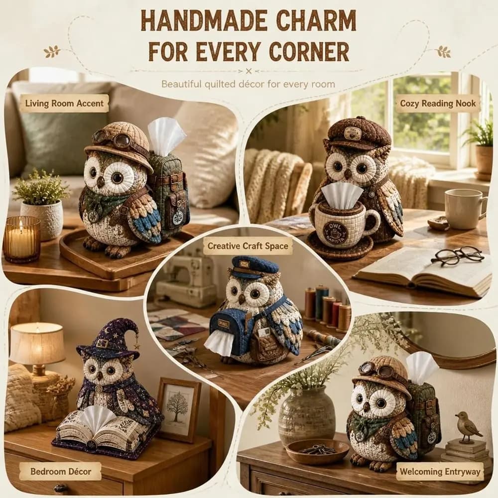 Fashion Owl Shape Quilted Tissue Box Quilted Handmade Style DIY Sewing Kit Patchwork Fabric Patchwork Animal Kit Craft Project