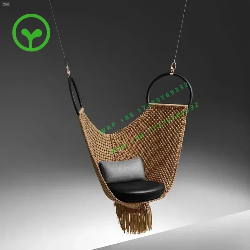 26 StyleHigh End Indoor Hanging Swing Chair Outdoor Garden Golden Rope Cotton Macrame Hammock