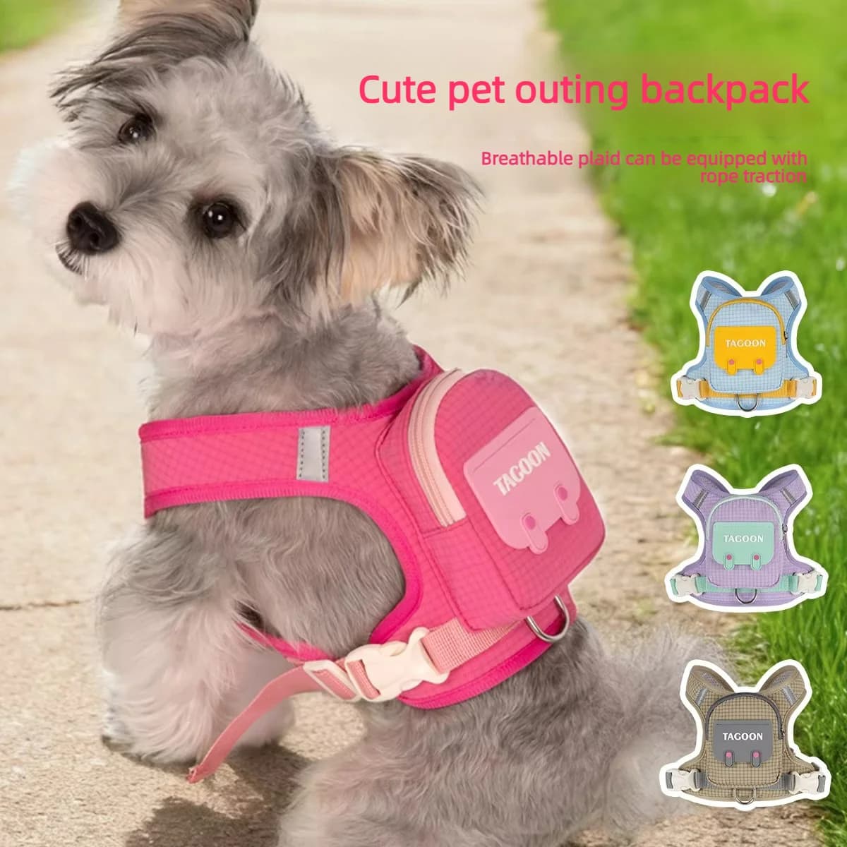 Pet Backpack Harness For Small Medium Dogs, Cute Plaid Adjustable Chest Vest Pet Self Carry Carrier Bag Outdoor Walking Travel
