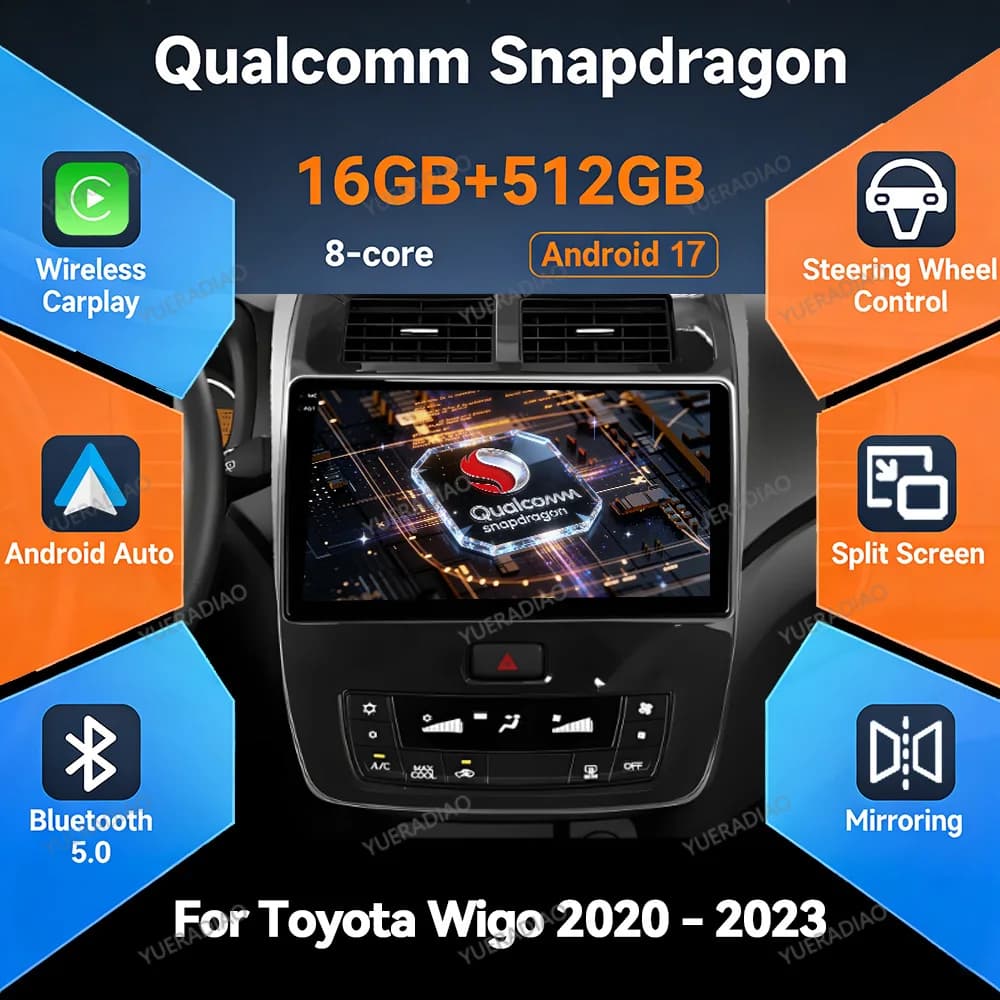 Android 17 Car Radio For Toyota Wigo Agya Aygo 2020 2021 - 2023 Multimedia Stereo Video Player GPS NAVI 4G LTE 5G WIFI Qualcomm
