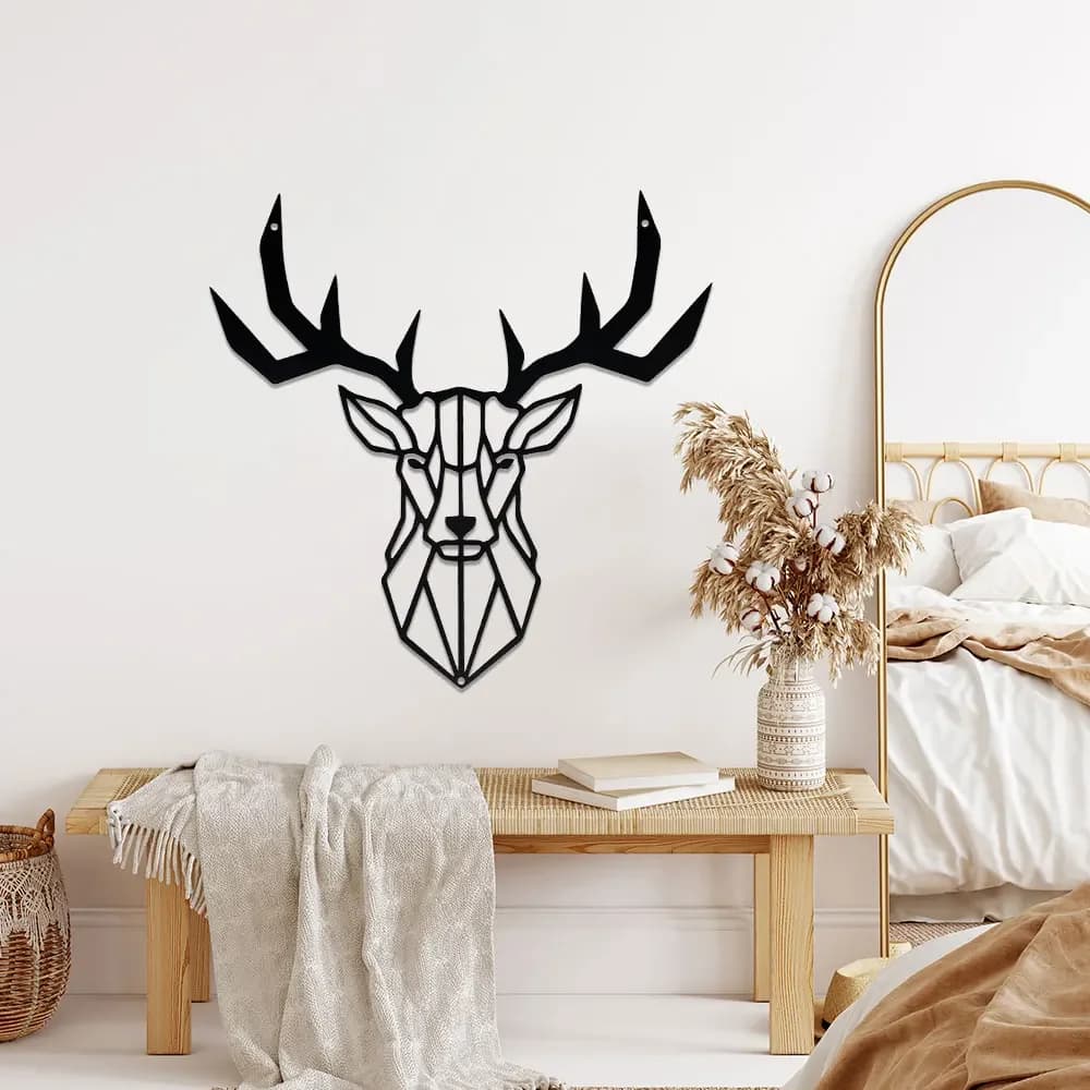 Metal IronDeer Head Hollow Out Silhouette Decorative Painting Minimalism Home Crafts Indoor Outdoor Art Wall Laser Engraved 1PC