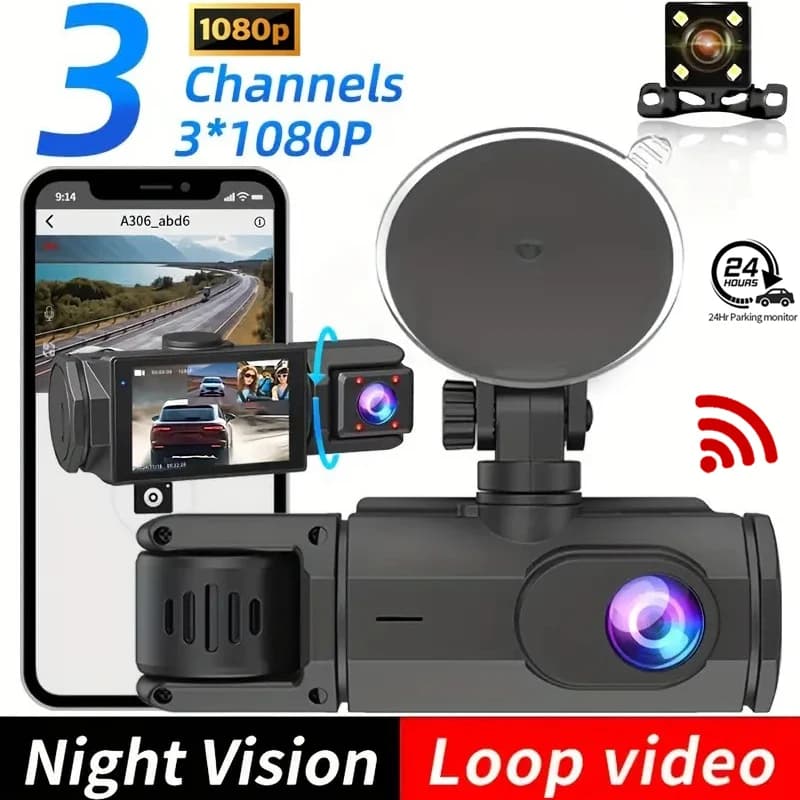 Dash Cam for Car Camera WIFI Car DVR Video recorder 3 channels 1080P Night vision Front rear view camera Black box