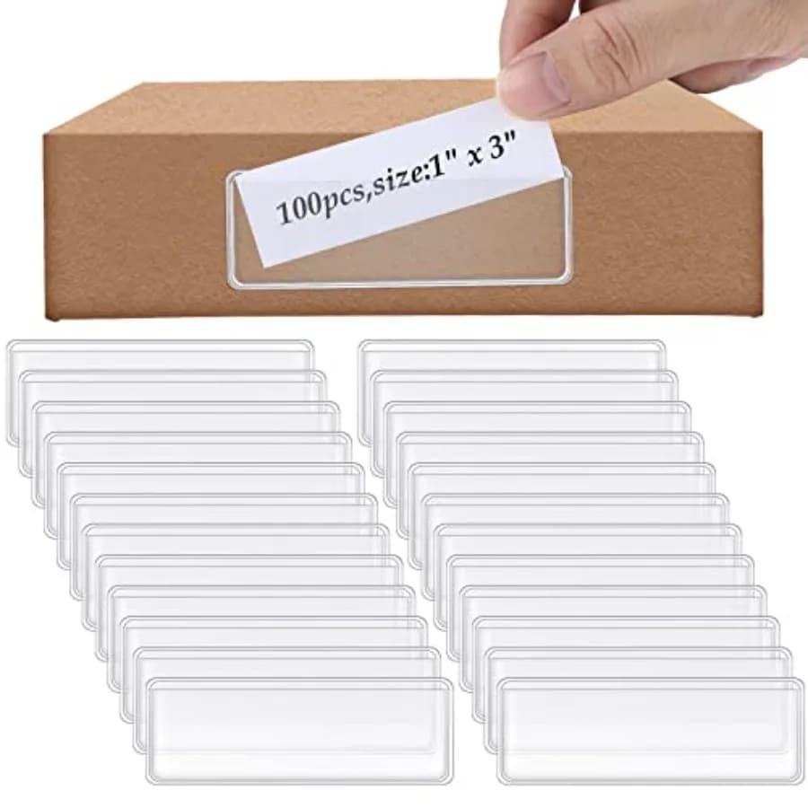 Pcs Label Holder Self Adhesive Clear Pocket 3x1 Inch Plastic Shelf Tag Sticking Index Card Pocket for Supermarket Library Kitch