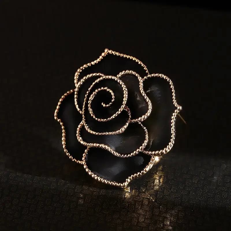 Hot Sale Temperament Black White Camellia Flower Brooches Mourning Corsage Pin For Woman Shirt Dress Scarf Clothing Accessories