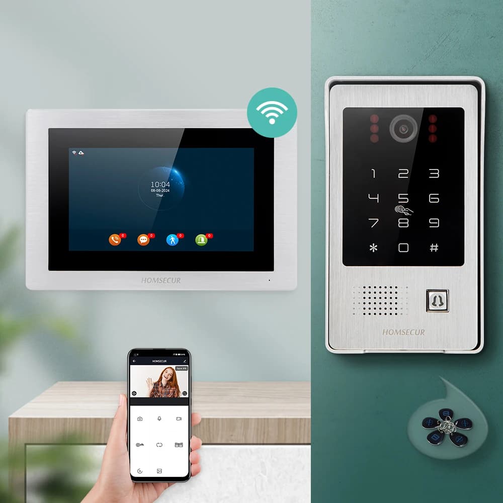 Videocitofono WiFi HOMSECUR 7\" con Rilevamento Movimento, Accesso Tramite Tessera e App Tuya
