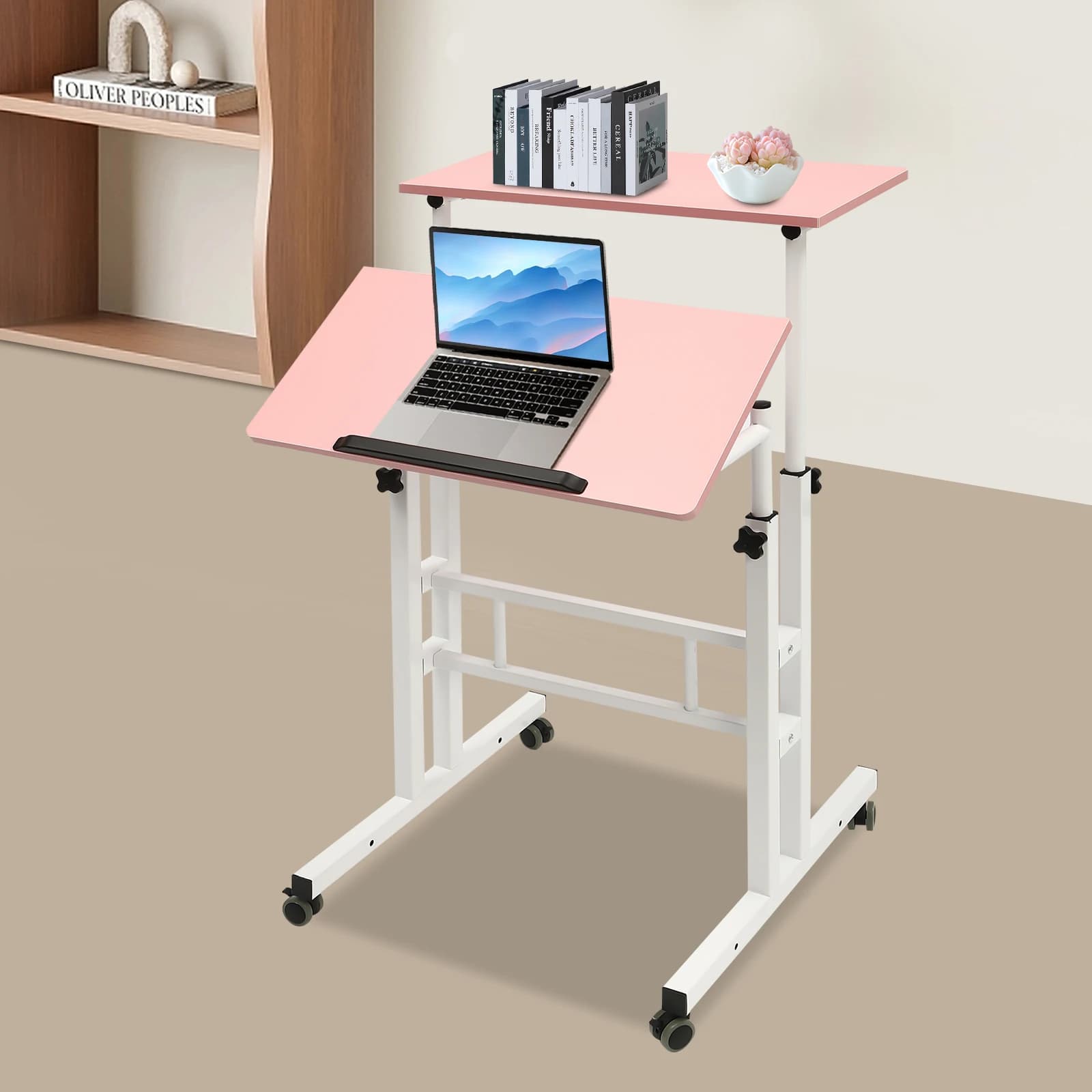 Carrello per laptop con scrivania mobile rettangolare indipendente da 55 * 55 cm con manopole ergonomiche