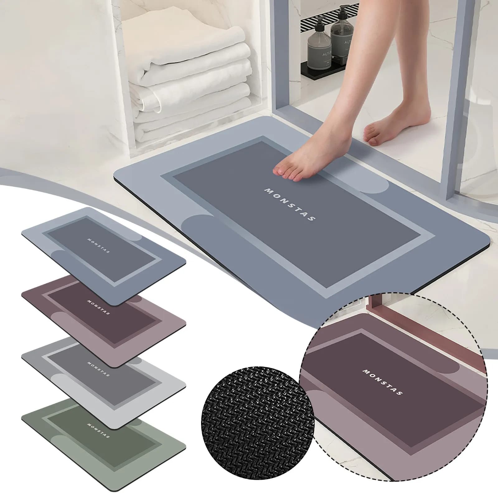 Tappetino da bagno Tappeto da bagno Tappetino super assorbente Tappeto morbido ad asciugatura rapida Tappeto da bagno antiscivolo Tappetino di fango diatomea Tappeto facile da pulire