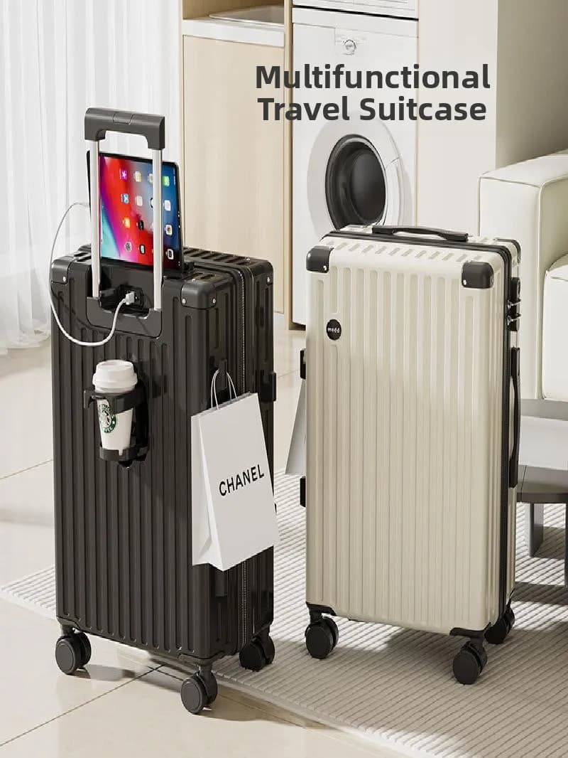 New 20 Inch Casual Travel Luggage Silent Cup Holder Zipper Suitcase with Password Rod Bag Leisure Travel Bag ABS PC Material