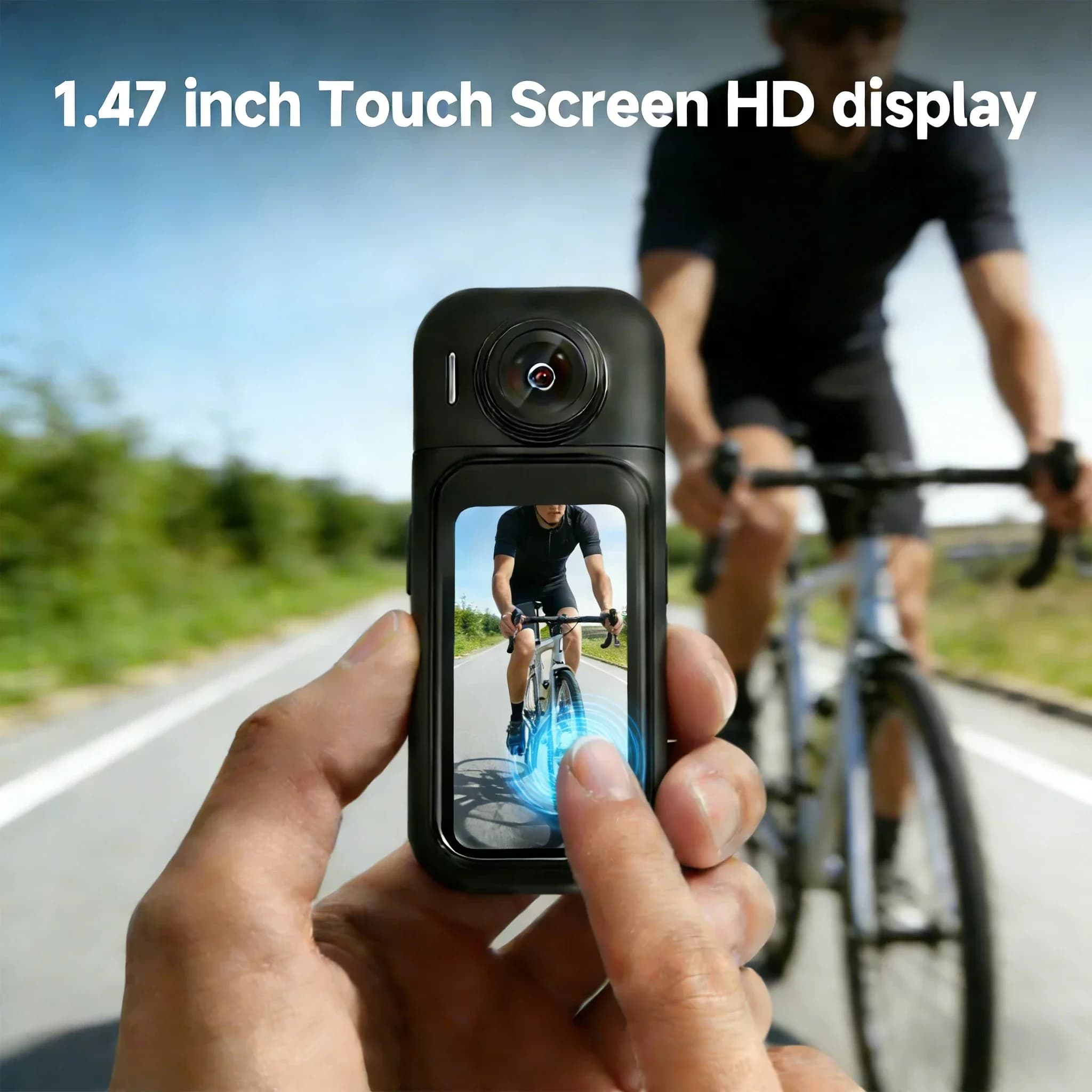Mini Telecamera Indossabile FHD 1080P con Schermo Touch da 1,47\", Registratore Portatile WiFi per Casco, Bici, Moto, Vlogging all'Aperto