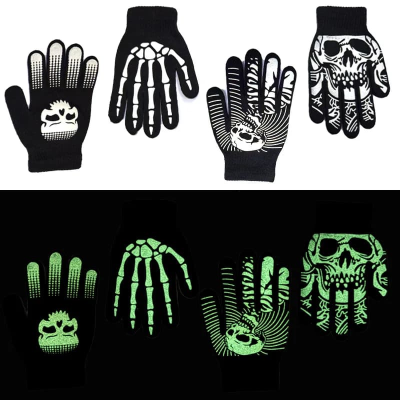 Guanti magici con teschio di Halloween che si illuminano al buio Touchscreen antiscivolo antivento Caldo per sport ciclistici Prestazioni per feste unisex