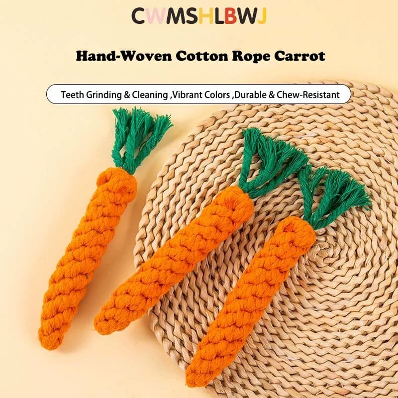 Giocattolo da masticare per cani Corda di cotone intrecciata Resistente ai morsi di carota Dentizione Sollievo per la noia Autoportante Corda per pulizia dentale Nodo