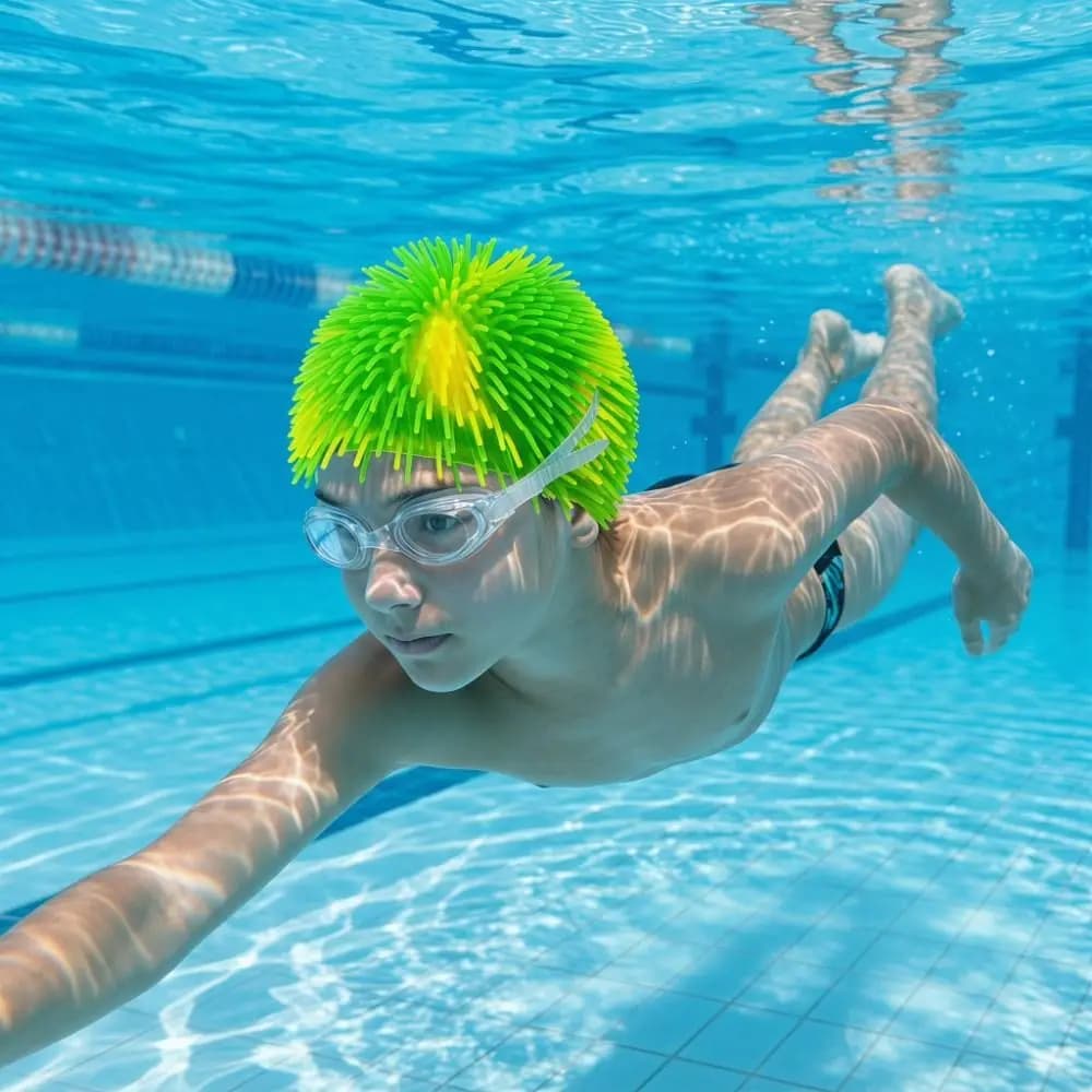 Long Hair Design Funny Swimming Cap High Elastic Sea Urchin Shape Spiky Ball Swim Hat Flexible Comfortable Fit Spikey Wig Cap
