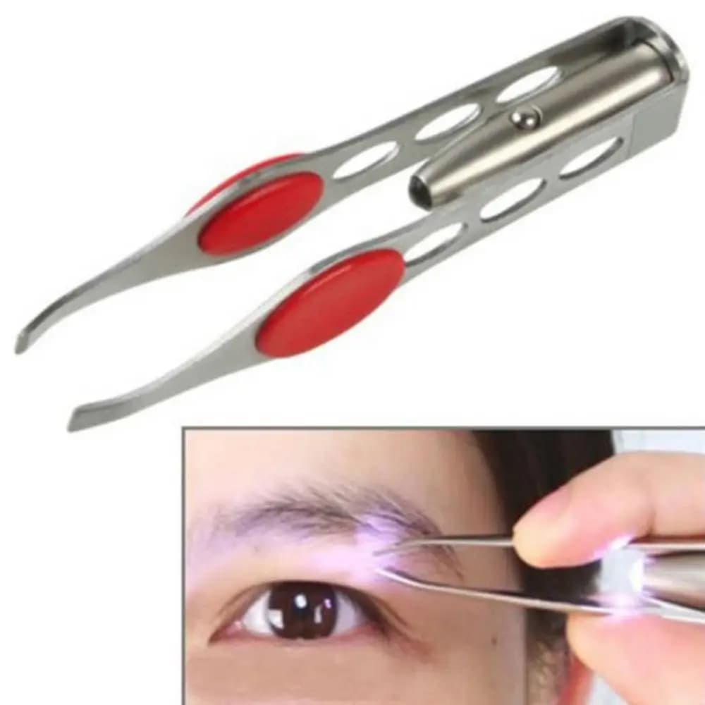 Stainless Steel Eyebrow Grips Clips for Hair Removal with LED Light Beauty Grips Tool