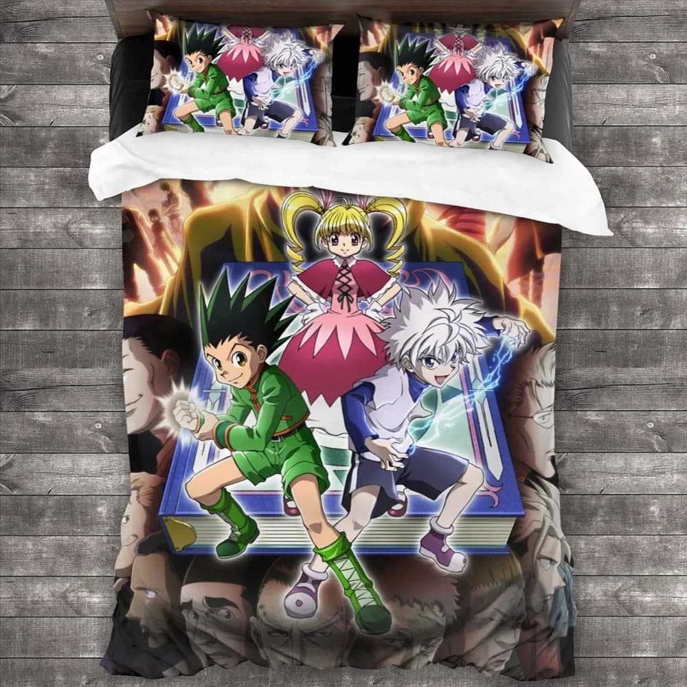 Set biancheria da letto Anime Hunter X Hunter 3 pezzi Copripiumino Cartoon Copripiumino Manga giapponese Tessili per la casa Arredamento camera da letto