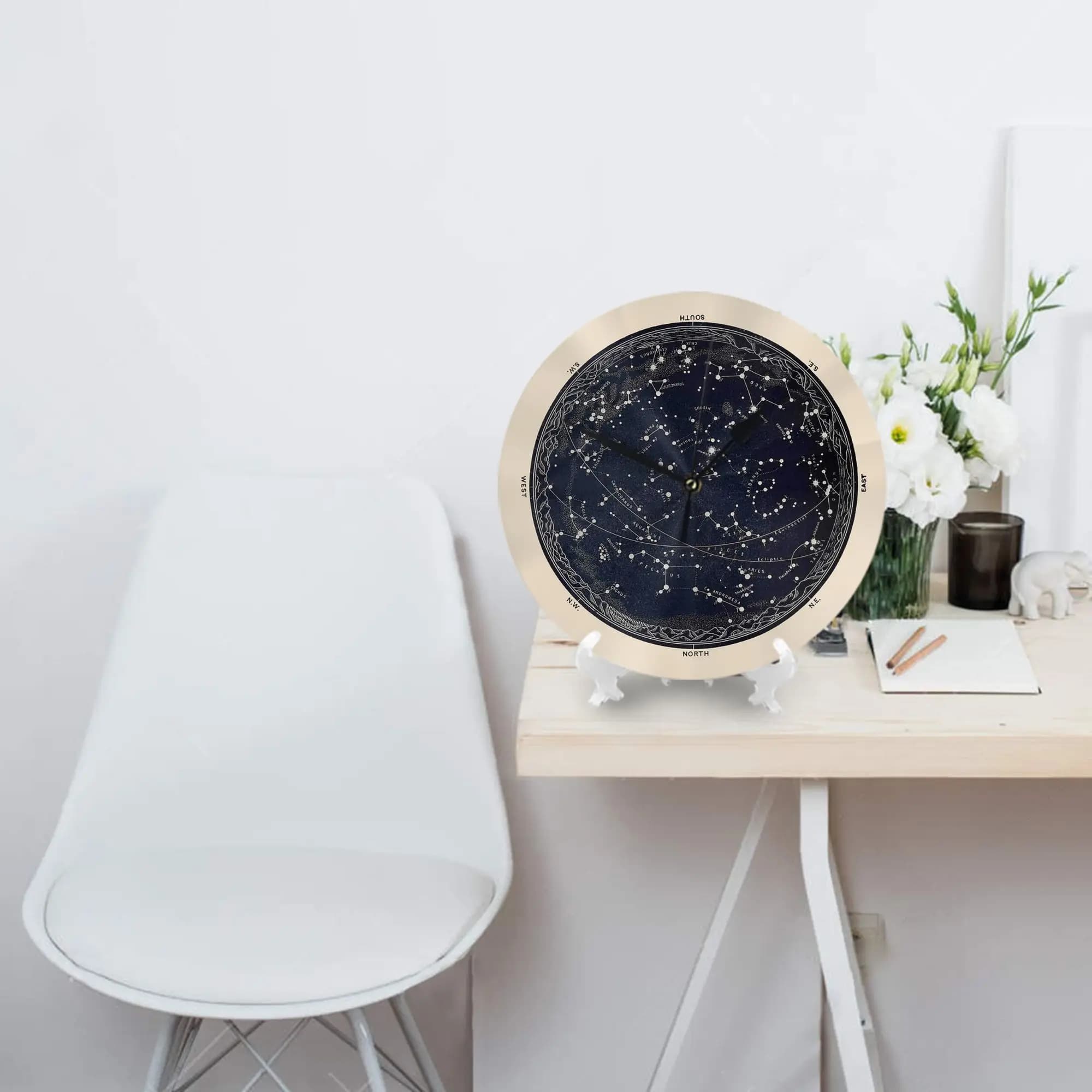 Ancient night sky map, 19th century astronomy wall clock Decorating room Silent round watch for bedroom Living room House