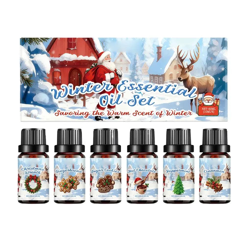 Winter Essential Oil Set 6PCS * 10ML Natural Plant Aromatherapy Essential Oil Deodorant for Home Spa Car Office Decor Christmas Gift