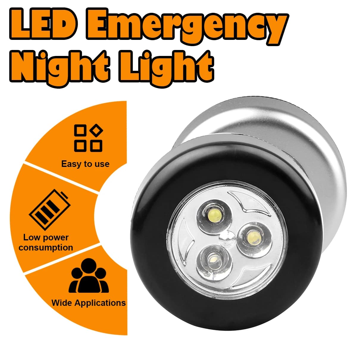 Luce Notturna LED per Comodino con Controllo Touch, Nero/Argento, Batterie AAA, Lampada Wireless di Emergenza con Ventosa per Illuminazione Domestica