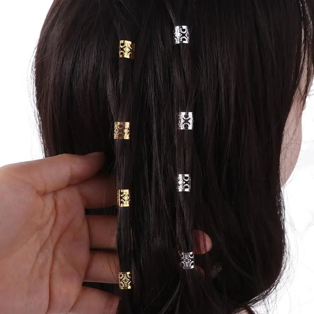 60 Pezzi Anelli per Dreadlock, Clip Metalliche per Intrecciare i Capelli, Perline per Dreadlock, Charm in Oro e Argento, Tubi per Treccine