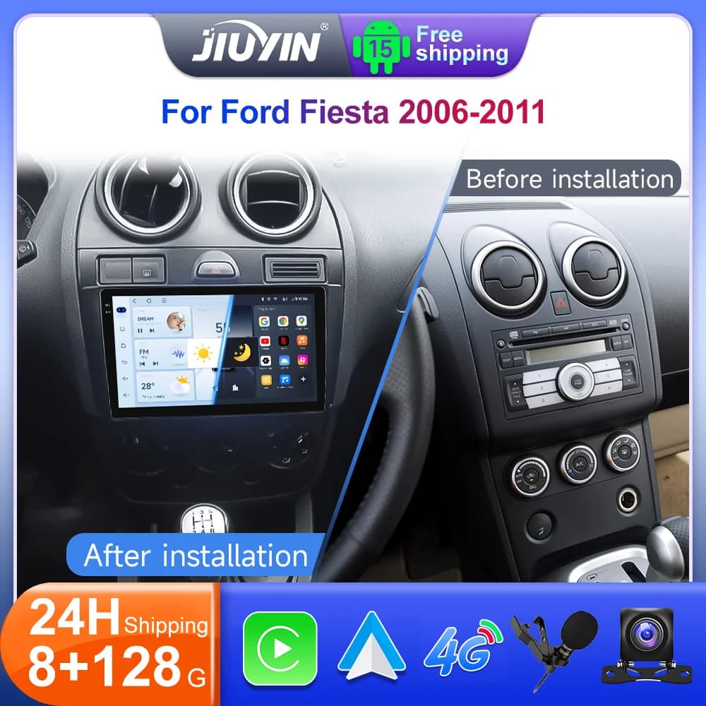 Autoradio Android 15 da 9 pollici JIUYIN per Ford Fiesta 2006-2011, Stereo Multimediale QLED con CarPlay Wireless e Navigatore GPS Auto
