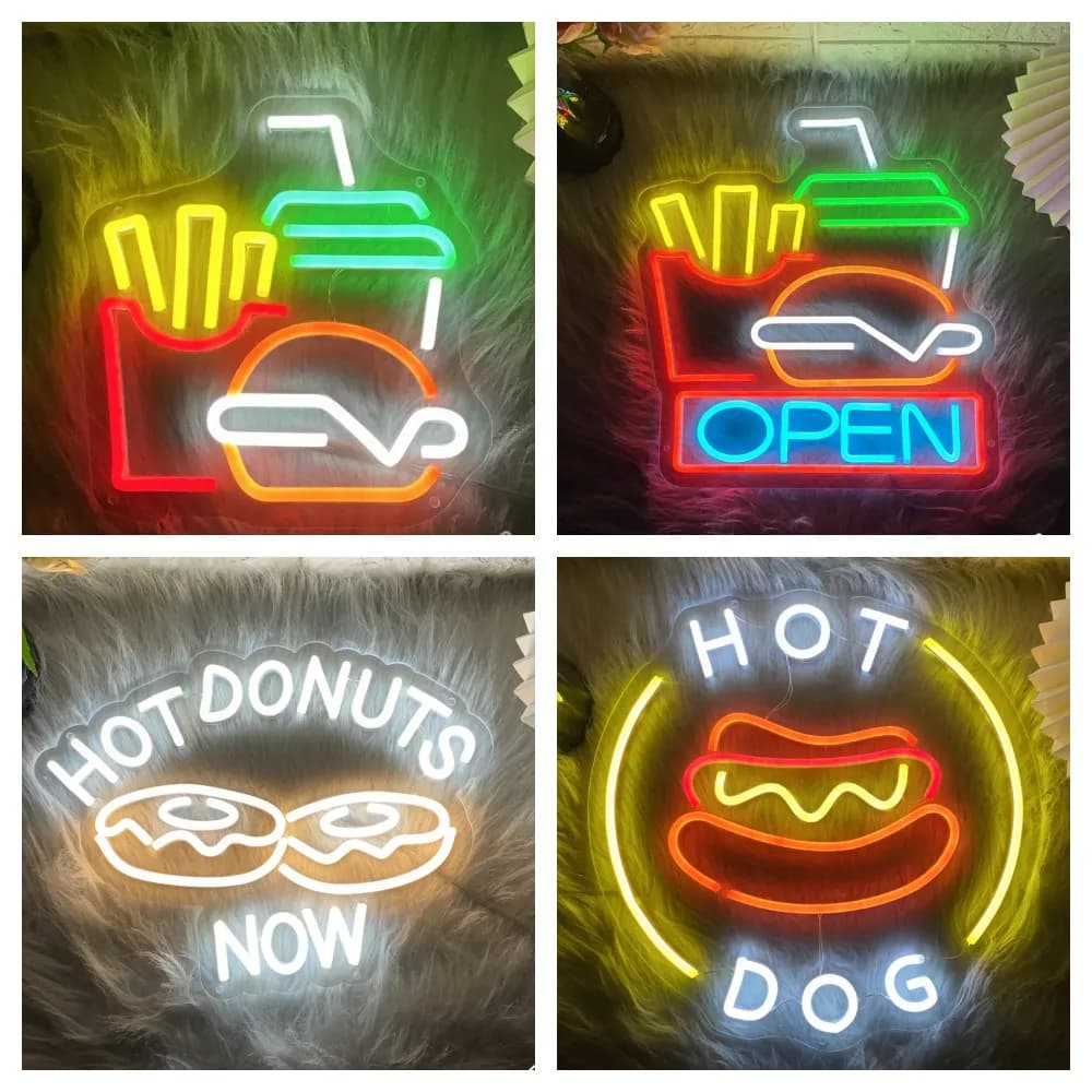 Ciambelle calde Insegna al neon a led Appeso a parete Hot Dog Amburgo Dessert Decorazioni per la casa Luci al neon USB Cucina Ristorante Bar Insegna al neon aperta