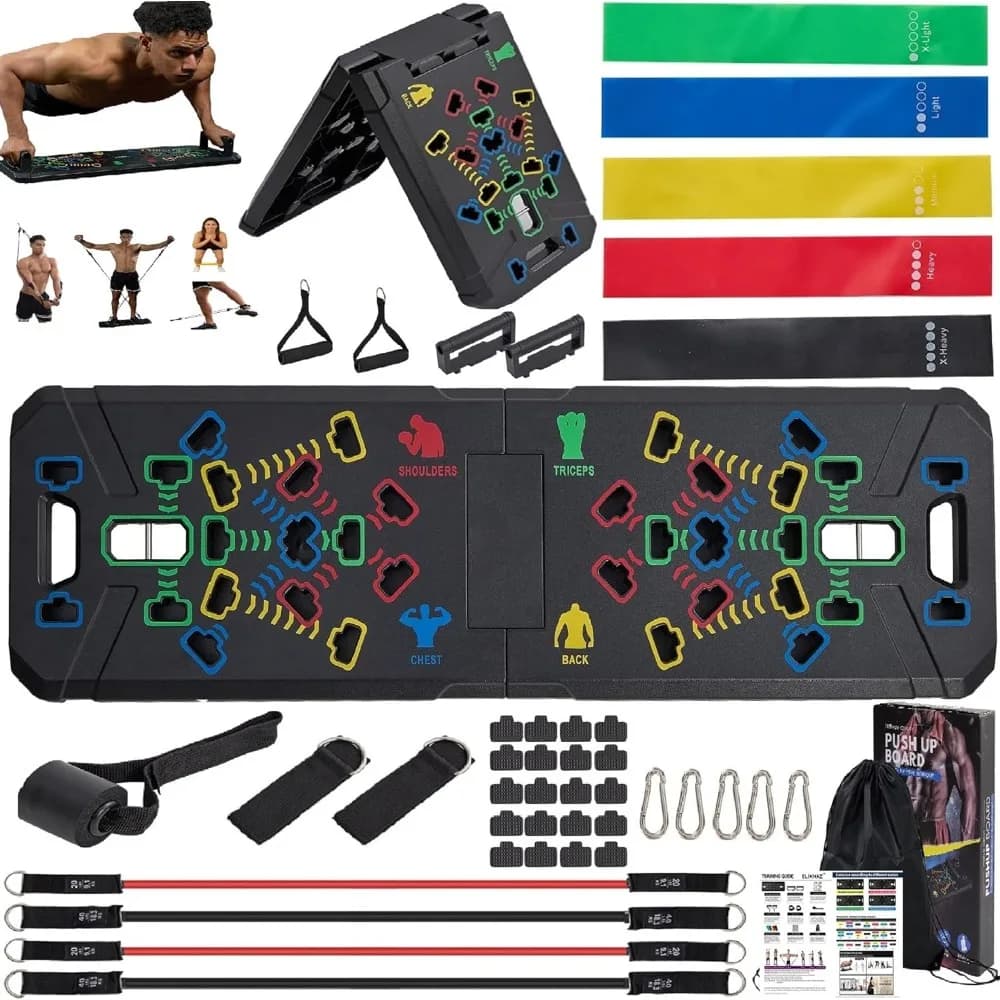 Kit pieghevole 25 in 1 per esercizi di flessioni con bande di resistenza, maniglie e cinturini per caviglie per palestra domestica
