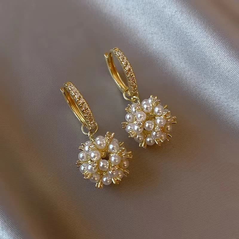 Orecchini Pendenti di Lusso con Perle e Cristalli, Gioielli da Donna in Stile Coreano con Zirconi e Perle Dorate