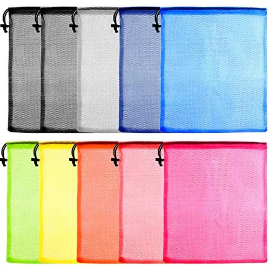 10 Pezzi Sacchetti a Rete con Coulisse, Sacchi per Bucato, Sacchetti Portaoggetti, Sacchetti per Palline da Golf, Sacchetti in Rete di Nylon per Conservazione, Viaggi e Sport, Colorati 13x1