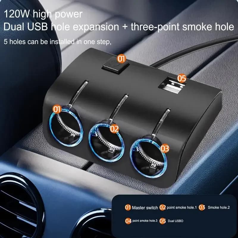 Adattatore per accendisigari per auto triplo Splitter per presa di corrente per auto adattatore per ricarica per auto a tre vie
