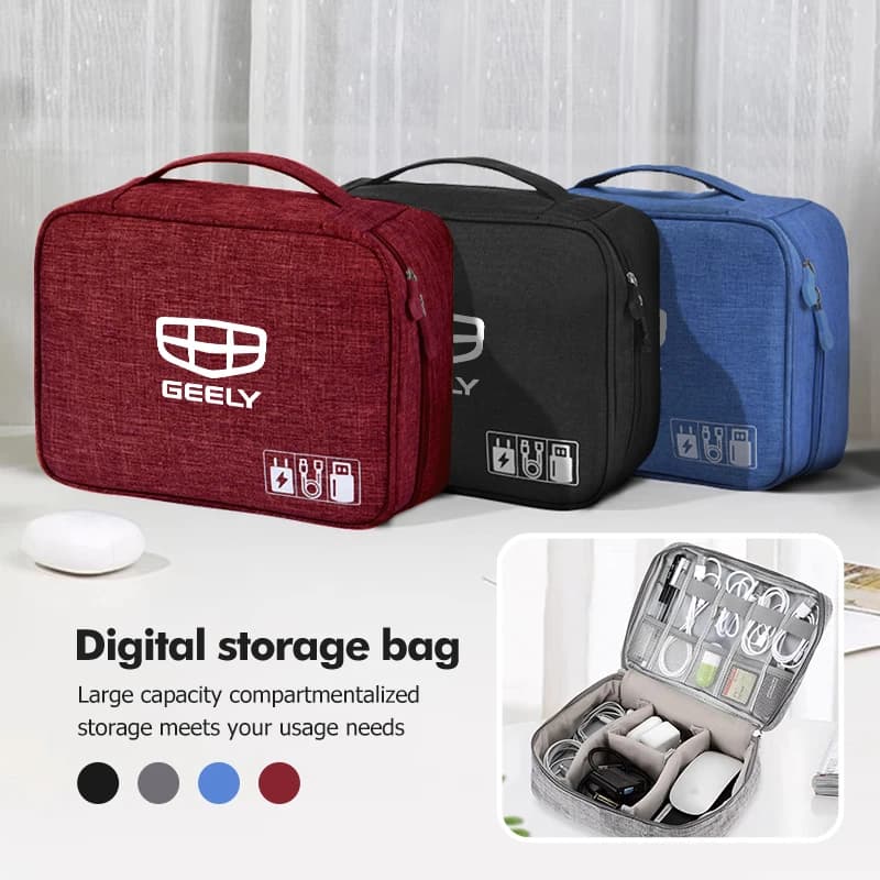 Large Capacity USB Gadget Cable Bag Hard Disk Charger Organizer For Geely Manjaro Coolray gx3 Geometry C Emgrand Atlas Tugella