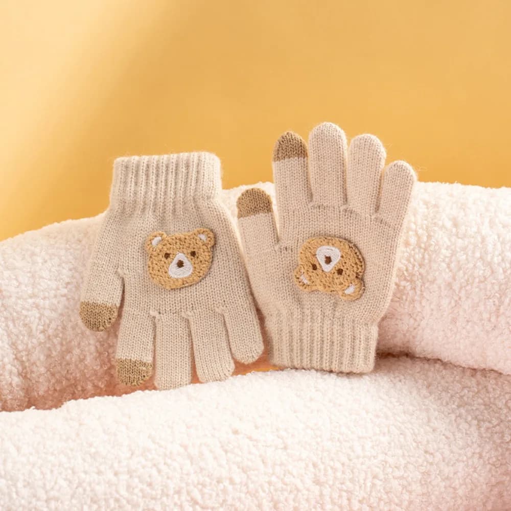 Guanti da 2-6 anni Uncinetto Orso Guanti lavorati a maglia per bambini a prova di freddo Guanti caldi antivento con dita intere Autunno Inverno