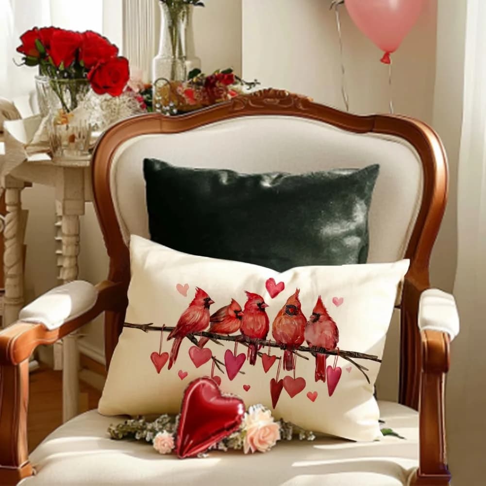 VIKAMA Federa per cuscino decorativa con uccellino rosso romantico, per camera da letto, regalo, decorazione per la casa
