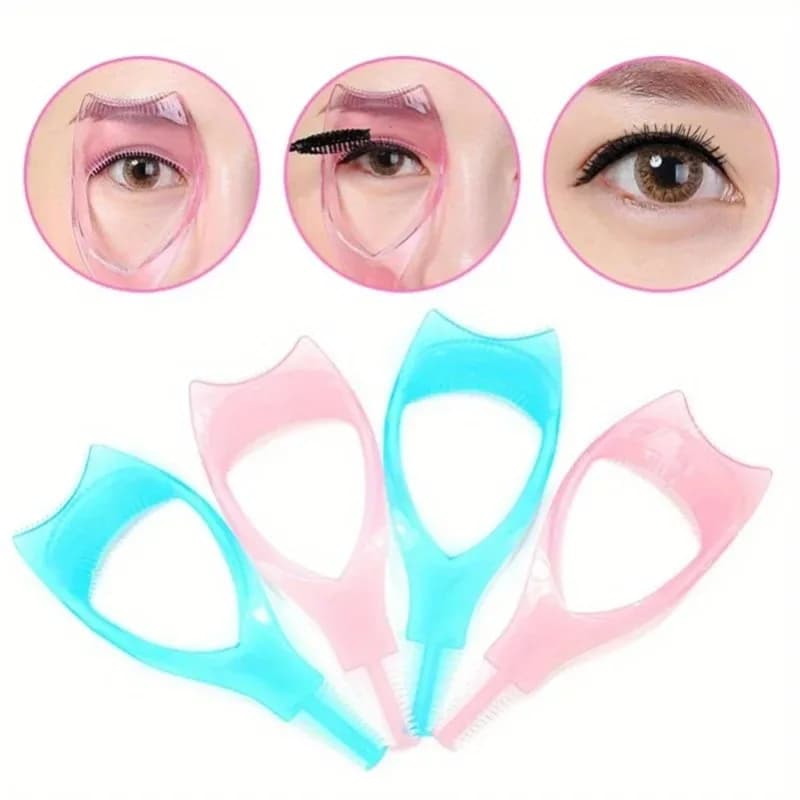 4PCS 3 in 1 Mascara Applicator Template with Eyelash Curler Guard and Case, Eyeliner Holder, Eyelash Aid, Eyebrow Drawing Tool