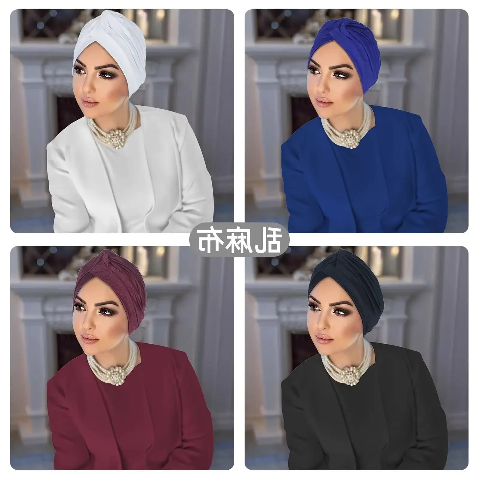 4pcs Indian Hat Pleated Muslim Hijab Women Chemo Cap Stretch Beanies Bonnet Hair Loss Headscarf Islamic Head Wrap Turbante Mujer