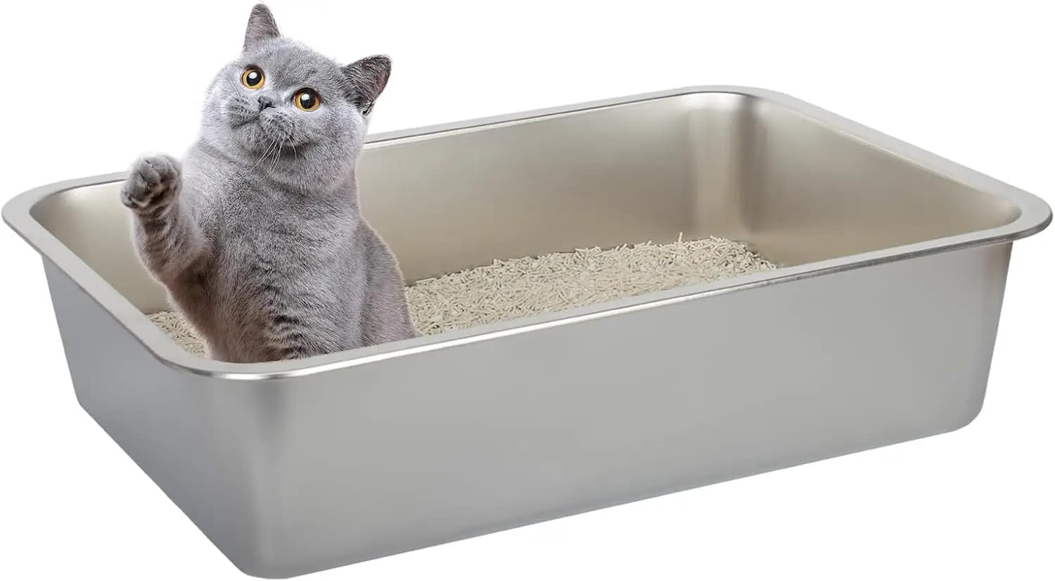 Lettiera per Gatti - Lettiere per Gatti in Metallo con Bordi Alti, Vassoio Igienico per Interni, Senza Odori, Facile da Pulire, Toilette per Animali Domestici S