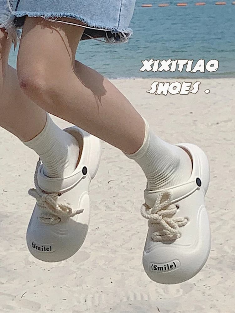 Korean Style Slip-On Platform Sandals Unisex Summer Anti-Slip Outdoor Wearable Hollow out Couples Thong Slippers Student Version